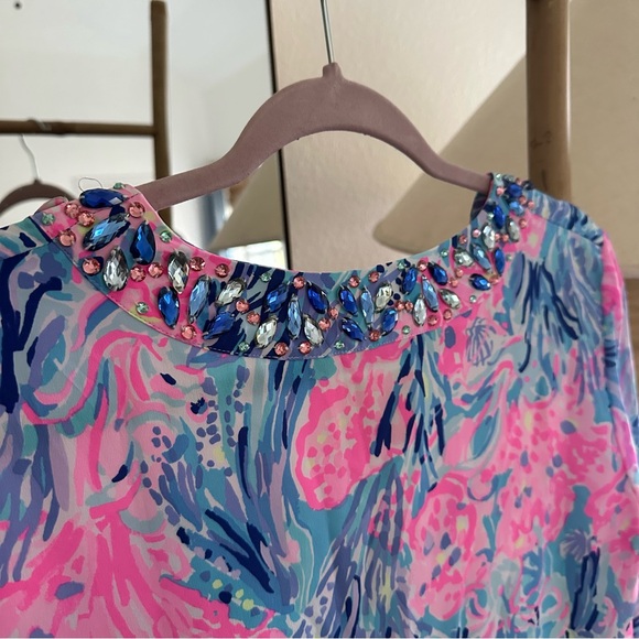 Lilly Pulitzer ELENORA SILK DRESS Periwinkle Purple Fan Sea Pants M - Picture 5 of 11